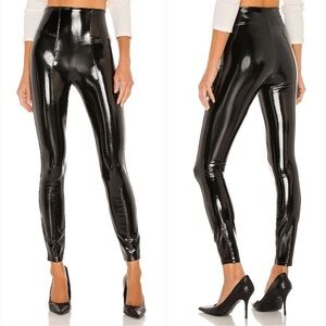 Spanx Black High Rise Faux Patent Leather Leggings Size Small